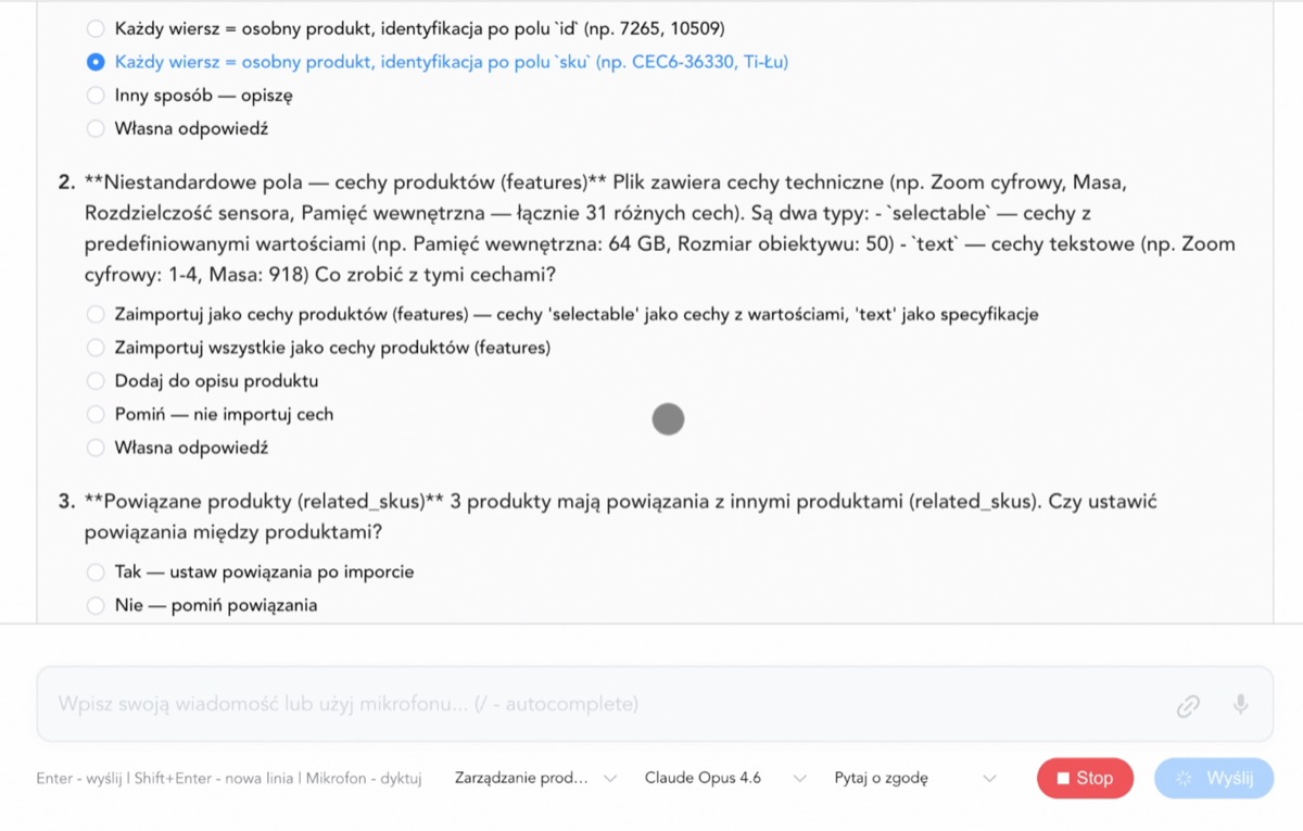 Formularz pytań agenta planowania w Witly
