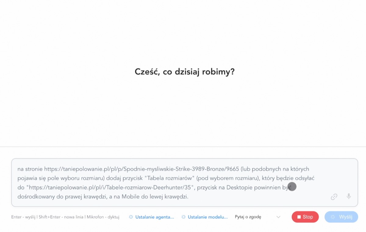 Okno czatu Witly — opisujesz zmianę w jednym zdaniu