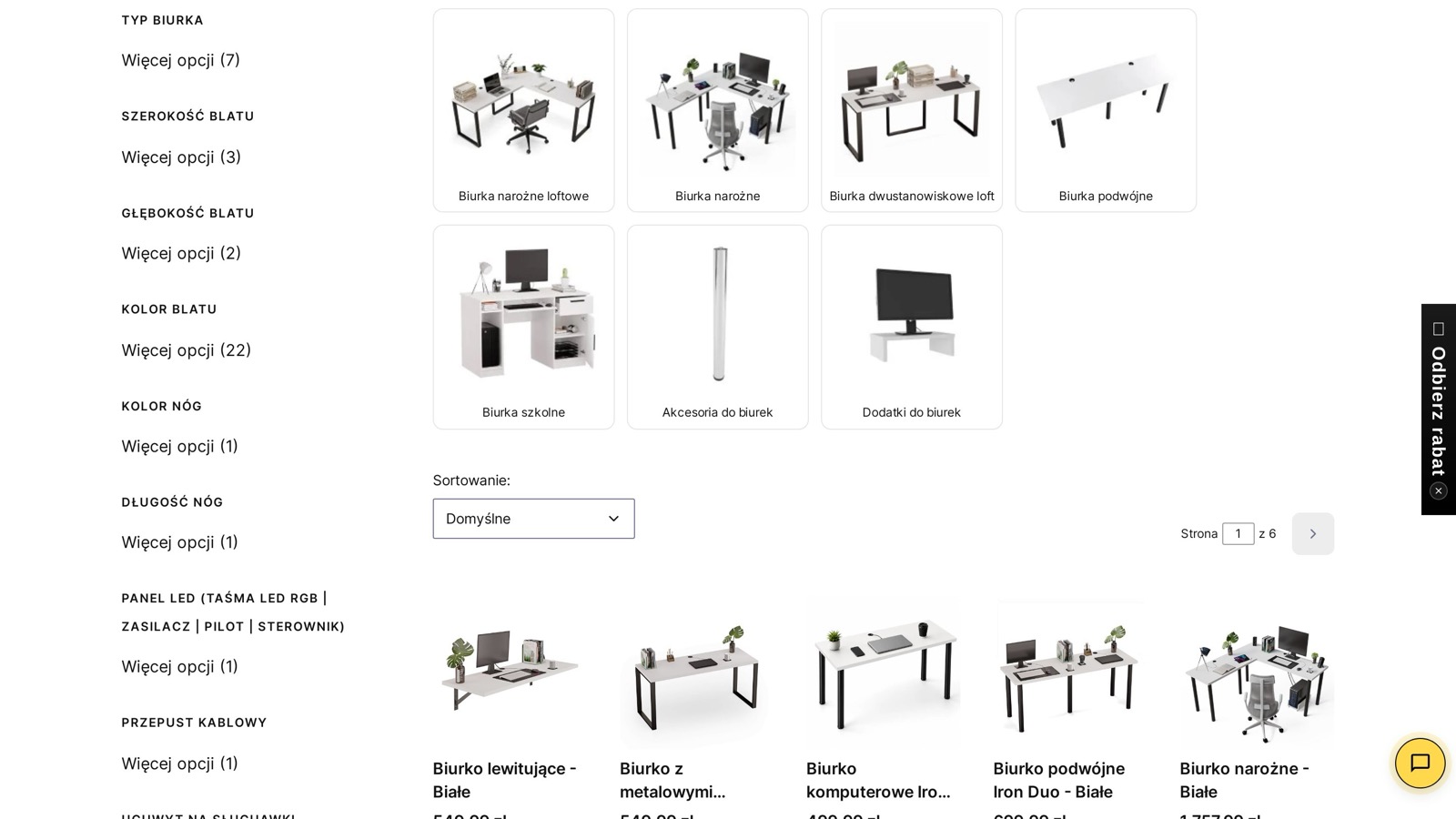 Stare filtry kategorii — sekcje techniczne typu Panel LED z jedną opcją