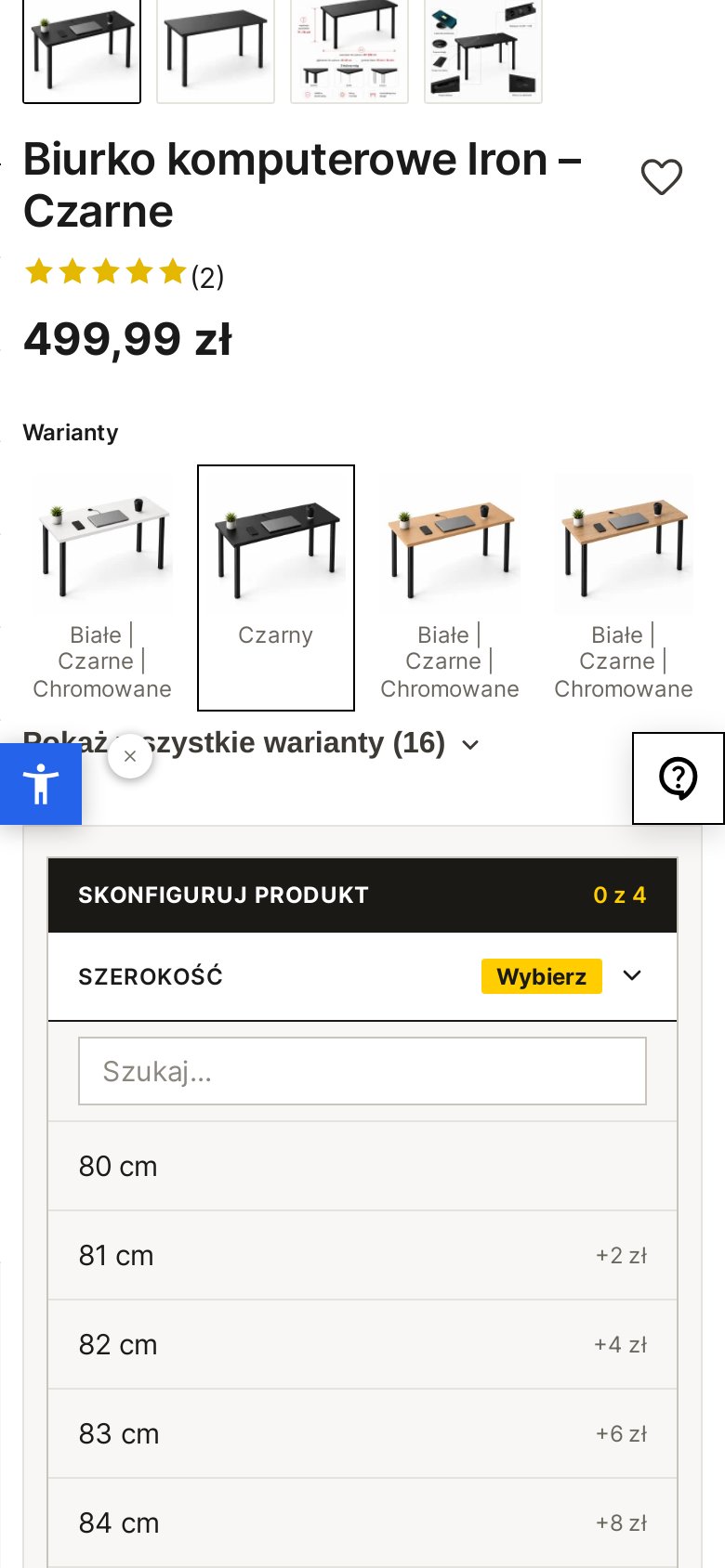 Nowy konfigurator na telefonie — akordeon pod wariantami, dopłaty przy każdej opcji