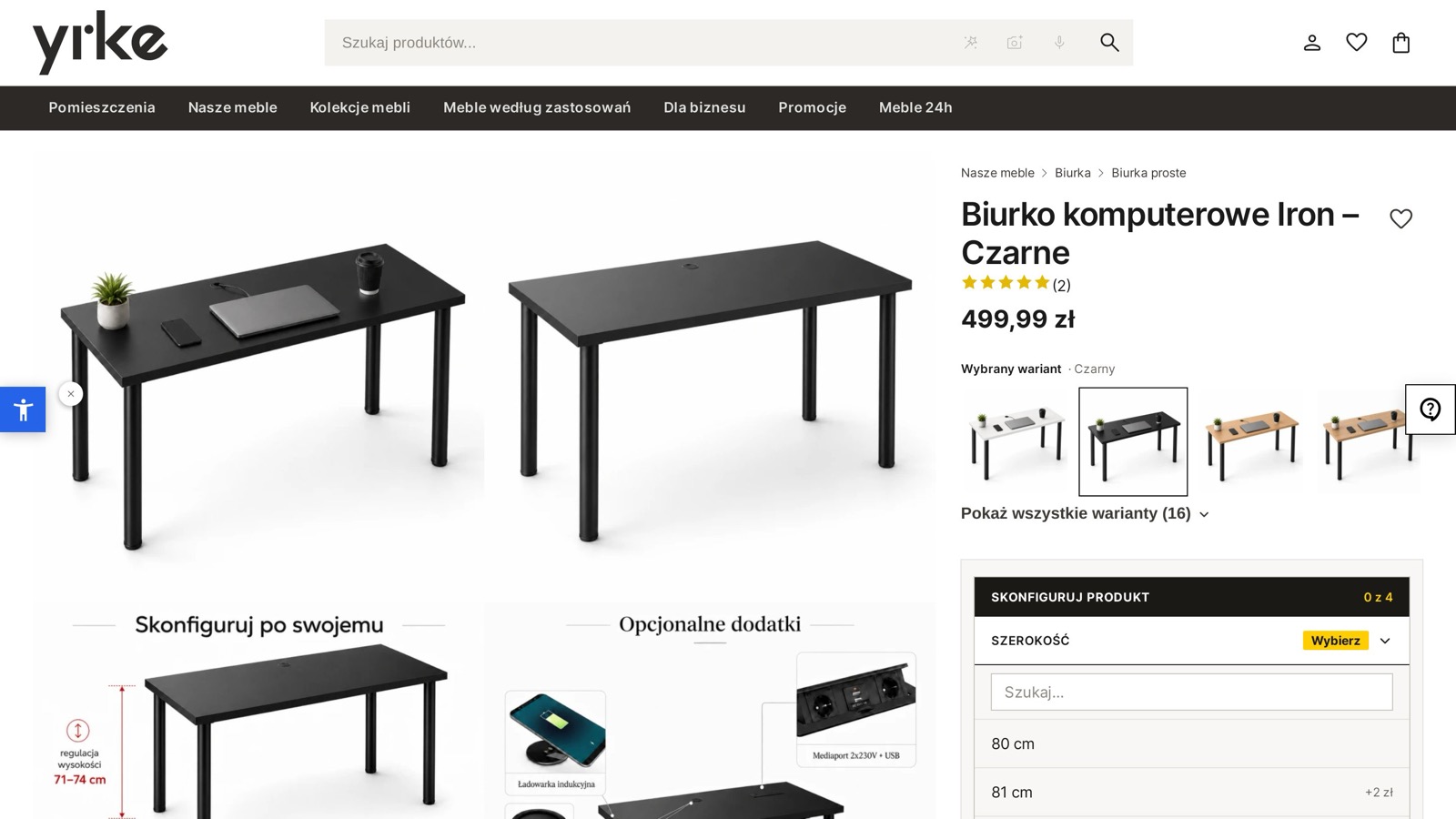 Nowa karta produktu — miniatury 16 wariantów pod ceną i konfigurator obok galerii